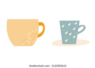 Minimalistic vector coffee cups of various shapes in trendy colors. Illustration with for menu