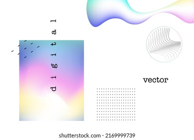 diseño vectorial minimalista con formas holográficas y líneas negras sobre fondo blanco