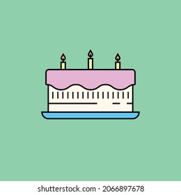 Minimalistische Vektorgrafik eines Kuchens auf grünem Hintergrund. Kann als Symbol verwendet werden. Geburtstag, Urlaubskonzept.