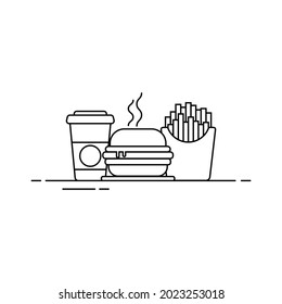 Minimalistic vector drawing with lines on a white background. Concept of fast American food.