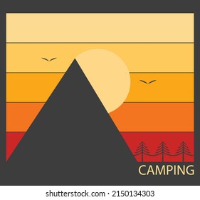 Minimalistic vector drawing on the theme of camping. Vector elements, print for t-shirt.