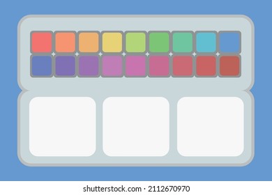 Minimalistic vector drawing of open watercolor palette box in flat style. Art tool illustration. Painting supplies.