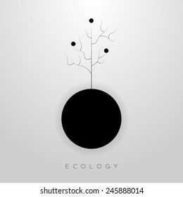 Minimalistic vector ecology logo. Tree with fallen leaves
