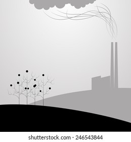 Minimalistic vector ecology logo. Trees with fallen leaves. Environmental pollution