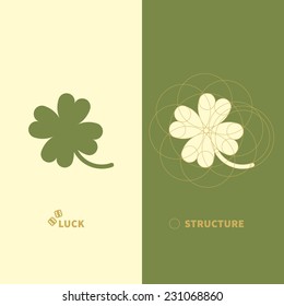 Minimalistic Vector Four Leaf Clover Icon and Logo Template Including Geometric Structure. Modern Flat Style.