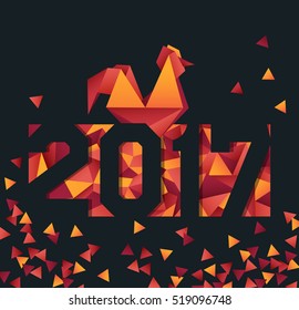 Minimalistic vector geometric illustration. Chinese New Year 2017. Red Rooster of geometric shapes.