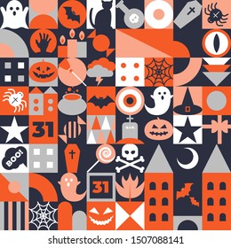 Minimalistic vector geometrical colorful pattern. Halloween thematic tracery.