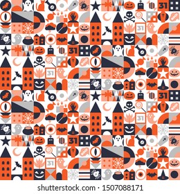 Minimalistic vector geometrical colorful pattern. Halloween thematic tracery.