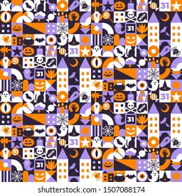 Minimalistic vector geometrical colorful pattern. Halloween thematic tracery.