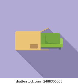 Minimalistische Vektorgrafik-Grafik eines grünen Sofas mit Schatten auf lila Hintergrund