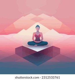 Gráfica vectorial minimalista que representa el concepto de mentalidad en el yoga. Meditación en un ambiente pacífico
