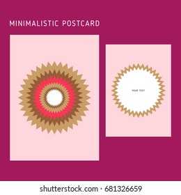Minimalistic vector greeting card, bright colors, flower.