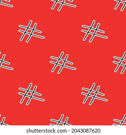 Minimalistic vector illustration abstract seamless doodle pattern with crossed black lines depicted chaotically on bright red background