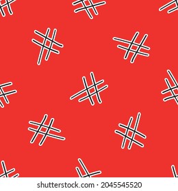 Ilustración vectorial minimalista patrón de doodle abstracto sin fisuras con líneas negras cruzadas representadas caóticamente sobre fondo rojo brillante
