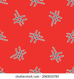 Minimalistic vector illustration abstract seamless doodle pattern with crossed black lines depicted chaotically on bright red background