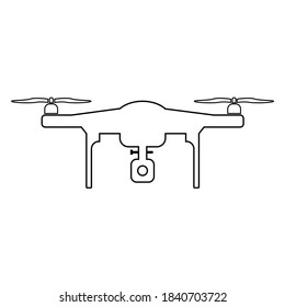 Minimalistic vector illustration of an action drone with camera on white background, editable.