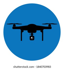 Minimalistic vector illustration of an action drone with camera on white background and in blue circle, editable.