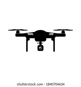 Minimalistic vector illustration of an action drone with camera on a white background on black and air holes, editable.