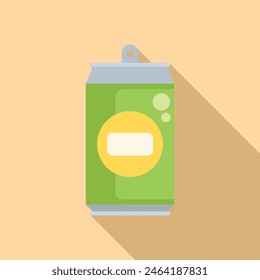 Minimalistic vector illustration of a blank green soda can on a beige background