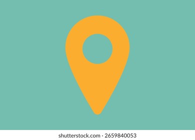 Ilustración vectorial minimalista de un pin amarillo brillante en el centro que simboliza la navegación, mapas o direcciones con un diseño minimalista y limpio.