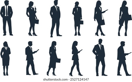 Minimalistic vector illustration of business silhouettes arranged in a grid with a modern and professional aesthetic

