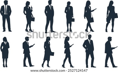 Minimalistic vector illustration of business silhouettes arranged in a grid with a modern and professional aesthetic

