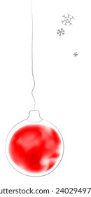 Minimalistische Vektorgrafik mit Weihnachtsbaumkugel und drei Schneeflocken, Linien- und Aquarellkunst für Druck, Karte, Postar, Cover, Dekoration, Textilien.