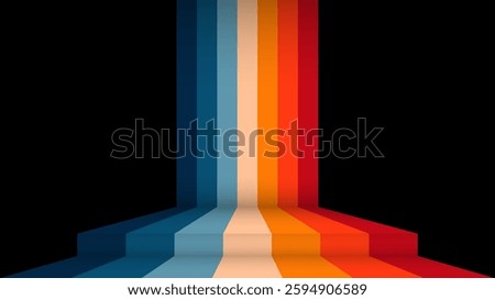 minimalistic vector illustration of colorful stripes in retro style. empty space at the bottom for text or product. podium stage template. banner or poster. black background