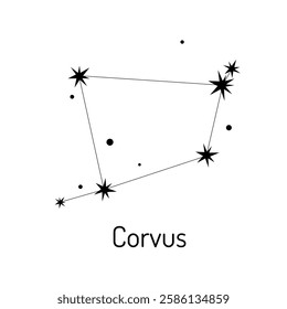 Minimalistic vector illustration of the Corvus constellation. Black and white astronomy design, perfect for educational materials, astrology enthusiasts, and celestial-themed projects.