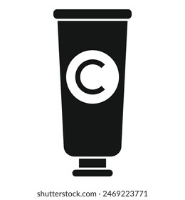 Minimalistic vector illustration of a cosmetic tube with a generic symbol, in black and white