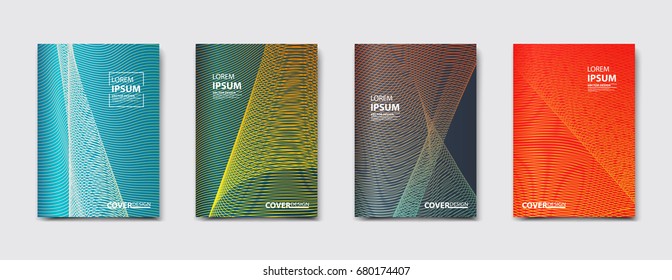 Minimalistic vector illustration of covers design. Line halftone gradients. Set of four future poster template.