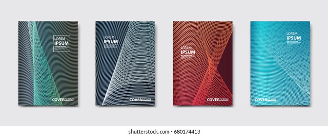 Minimalistic vector illustration of covers design. Line halftone gradients. Set of four future poster template.