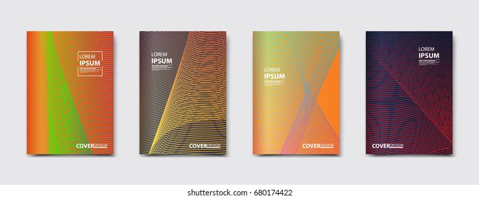 Minimalistic vector illustration of covers design. Line halftone gradients. Set of four future poster template.