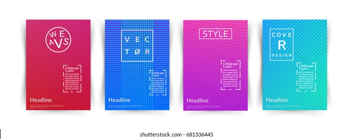 Minimalistic vector illustration of covers design. Line gradients. Set of four future poster template.