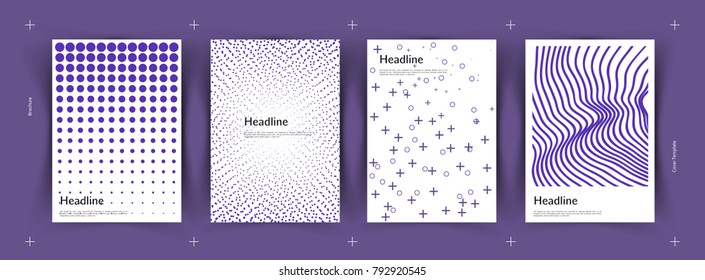 Minimalistic vector illustration of covers design. Ultraviolet and purple color. Set of four future poster template.