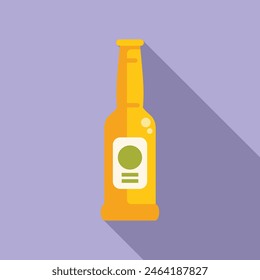 Minimalistic vector illustration of a craft beer bottle with a label, on a purple background