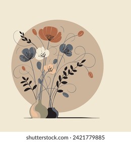 Minimalistic vector illustration depicting an elegant floral arrangement in a vase