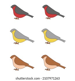 Minimalistic vector illustration depicting a variety of birds drawn in the same style