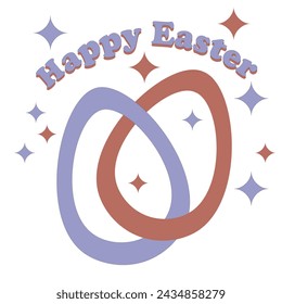 Minimalistic vector illustration. Easter illustration. Two carved eggs connected to each other. Easter. Inscription: "Happy Easter." White background, blue and red object color