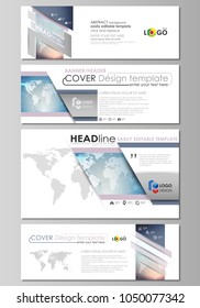 The minimalistic vector illustration of editable layout of social media, email headers, banner design templates in popular formats. Polygonal geometric linear texture. Global network, dig data concept