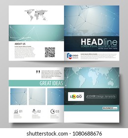 The minimalistic vector illustration of the editable layout of two covers templates for square design brochure, flyer, booklet. Chemistry pattern, connecting lines and dots. Medical concept.