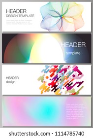 The minimalistic vector illustration of the editable layout of headers, banner design templates in popular formats. Abstract colorful geometric backgrounds in minimalistic design to choose from.