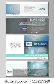 The minimalistic vector illustration of the editable layout of social media, email headers, banner design templates in popular formats. Chemistry pattern, connecting lines and dots. Medical concept.