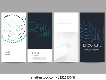 The minimalistic vector illustration of the editable layout of flyer, banner design templates with simple geometric background made from dots, circles.
