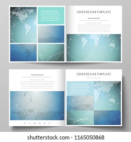 The minimalistic vector illustration of the editable layout of two covers templates for square design brochure, flyer, booklet. Chemistry pattern, connecting lines and dots. Medical concept.