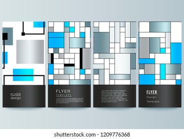 The minimalistic vector illustration of the editable layout of flyer, banner design templates. Abstract polygonal background, colorful mosaic pattern, retro bauhaus de stijl design.