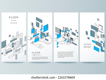 The minimalistic vector illustration of the editable layout of flyer, banner design templates. Abstract polygonal background, colorful mosaic pattern, retro bauhaus de stijl design.