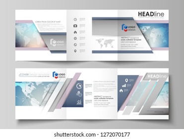 The minimalistic vector illustration of editable layout. Two modern creative covers design templates for square brochure or flyer. Polygonal geometric linear texture. Global network, dig data concept.