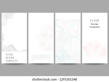 The minimalistic vector illustration of the editable layout of flyer, banner design templates. Topographic contour map, abstract monochrome background.
