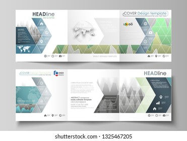 The minimalistic vector illustration of the editable layout. Two modern creative covers design templates for square brochure or flyer. Rows of colored diagram with peaks of different height